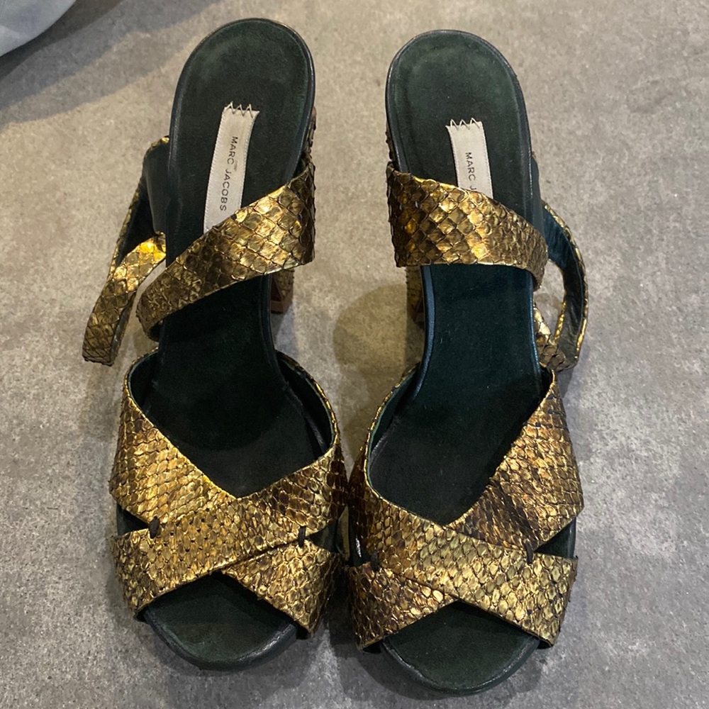 Marc Jacobs Real Gold Python Snake Skin Platform … - image 1